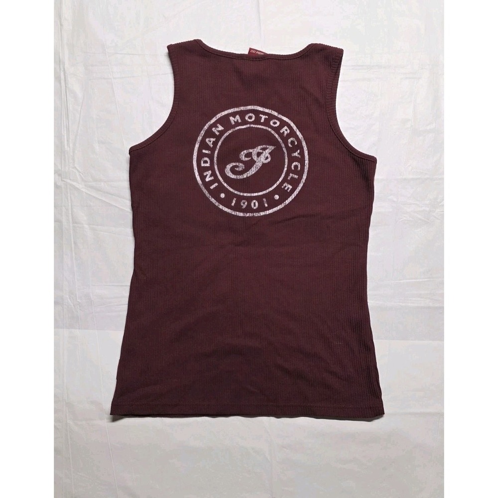 Indian Motorcycle Ribbed Henley Tank Top Burgundy Logo Graphic Back Size Small